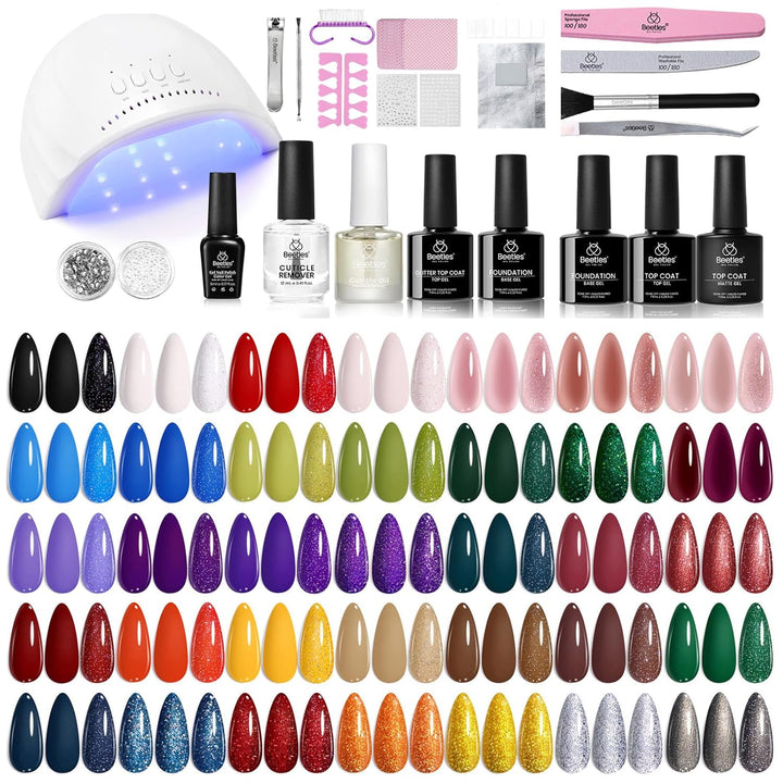 44-Piece Gel Nail Polish Kit | UV Light | 24 Colors | Base & Top Coats | Gifts for Women