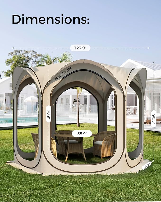 Screen Pop Up House Room Tent, Canopy Sun Shade Shelter for Camping, Patio, Backyard, Deck & Outdoor Activities, Portable Gazebo, Not Waterproof, 10'x10',Beige