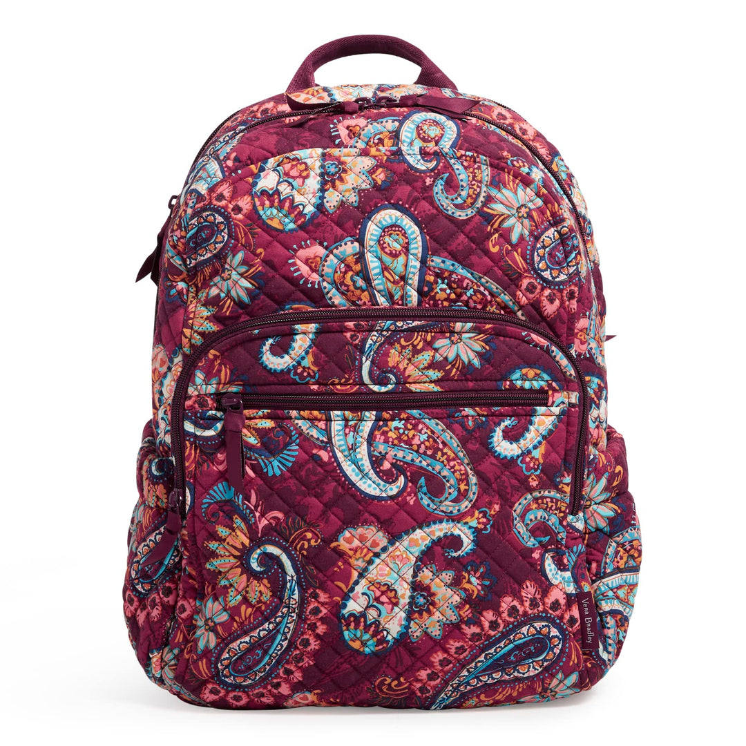 Vera Bradley Women's Cotton Campus Backpack, Paisley Jamboree - Recycled Cotton, One Size
