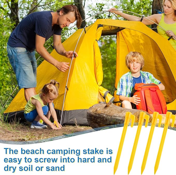 24 Pack Plastic Tent Stakes 5.7 Inch Heavy Duty Canopy Anchoring Pegs Plastic Tent Pegs Sand Stakes Outdoor Beach Spikes for Camping, Gardening, Landscaping, Backpacking(Yellow)