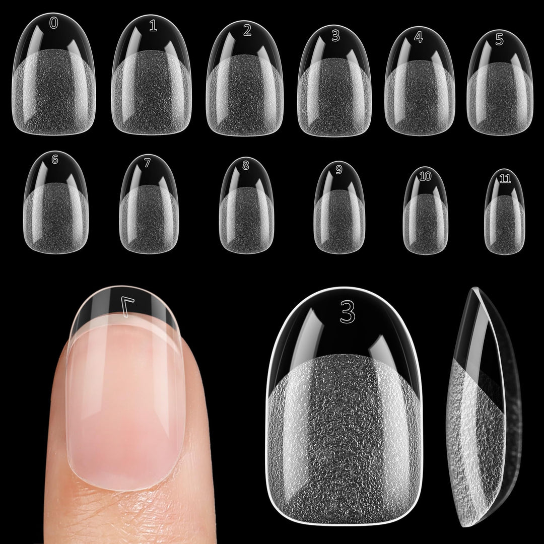 UNA GELLA Oval Gel Nail Tips, 312 Pcs Short Oval Round Nails Pre-Etched Half Matte Clear Acrylic Full Cover Press on Fake Nails No Filing Needed for DIY & Nail Extensions 12 Sizes