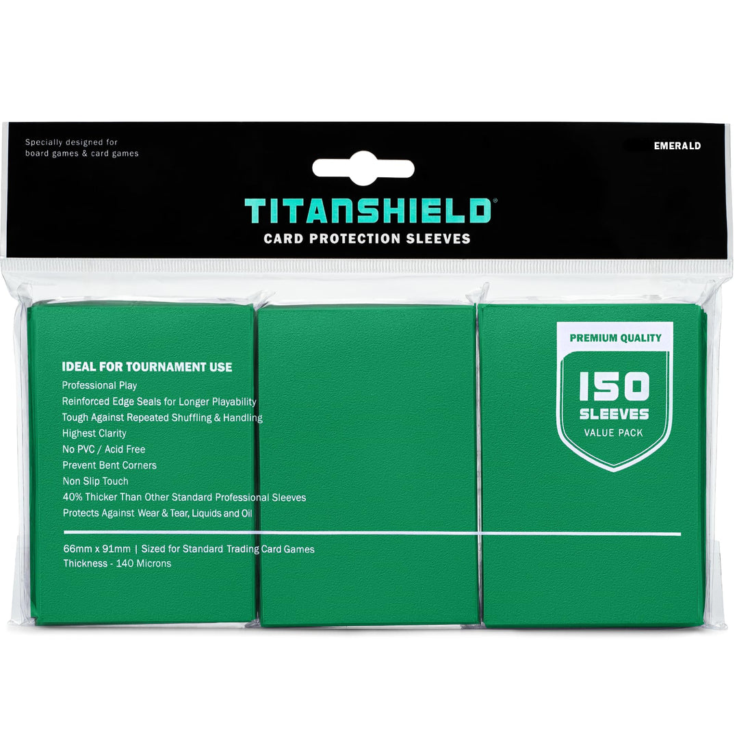 TitanShield Premium Emerald 150 Sleeves Standard Size Board Game Trading Card Sleeves Deck Protector for Magic The Gathering MTG, Baseball Collection, Dropmix