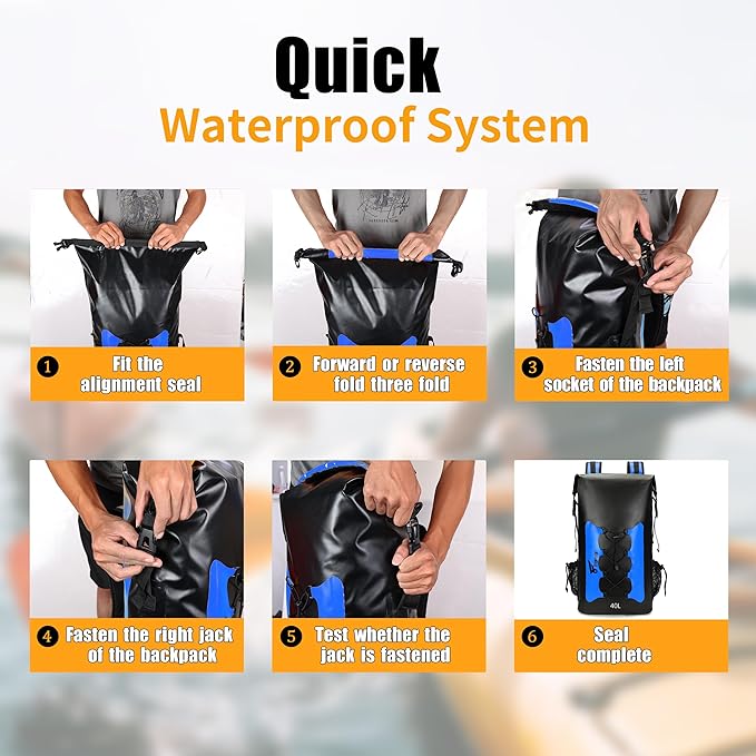 8 Fans Waterproof Backpack 40L,Floating Dry Bag with Phone Case,Roll Top Closure Waterproof Bag for Kayak Boating Sailing Canoeing Rafting Fishing Camping Blue