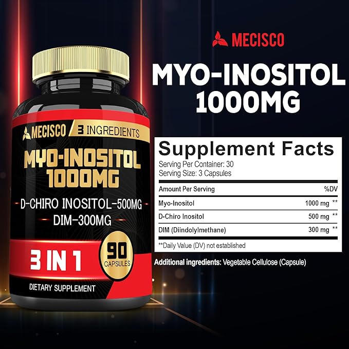 3in1 Myo-Inositol & D-Chiro Inositol Supplement with DIM - Women's Wellness, Cycle Regularity, Cellular Health - 90 Capsules Supply 30 Days