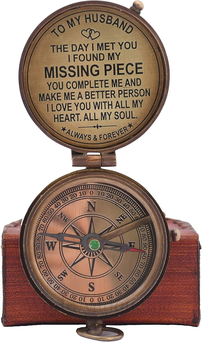 Engraved Compass, Gift for Husband,Anniversary,Wedding Gift for Him, Long Distance Boyfriend Gift, Fiance Gift I Miss You Long Distance Relationship Gift Boyfriend Gift