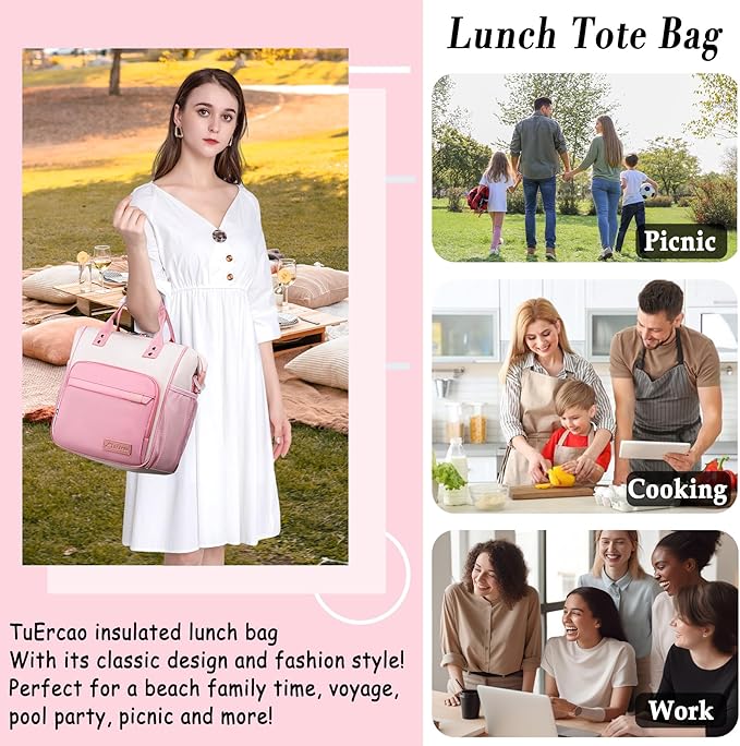 Aesthetic Lunch Box for Women Preppy Insulated Lunch Bag for Young Ladies College Lunch Tote Bag School Supplies Accessories