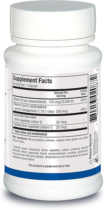 Biotics Research Bio-DK Caps™–Emulsified Vitamin D and K, Vitamin D3 125 mcg & Vitamin K (k1,k2) 550 mcg- MK7– Vitamin D3 K2 K1, Stronger Bones, Musculoskeletal Strength, Healthy Heart & BMI 60 Caps
