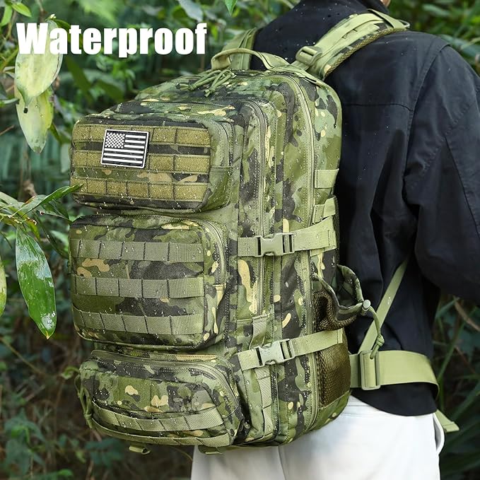 Military Tactical Backpack 50L Large Day Backpack for Men Molle Army 3 Days Assault Pack Bug Out Bag Water Resistant and Heavy Duty Hiking Treeking Rucksack - Woodland Camo