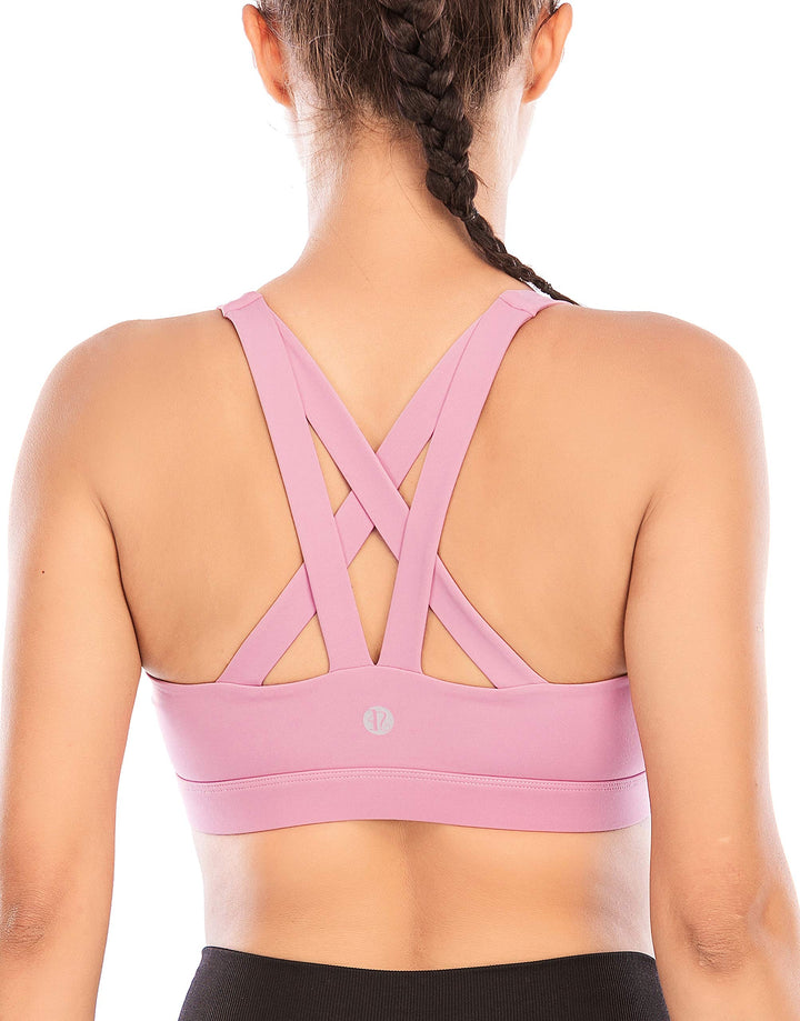 RUNNING GIRL Sports Bra for Women, Criss-cross back Padded Strappy Sports Bras Medium Support Yoga Bra with Removable Cups (WX2575.Pink-1, S)