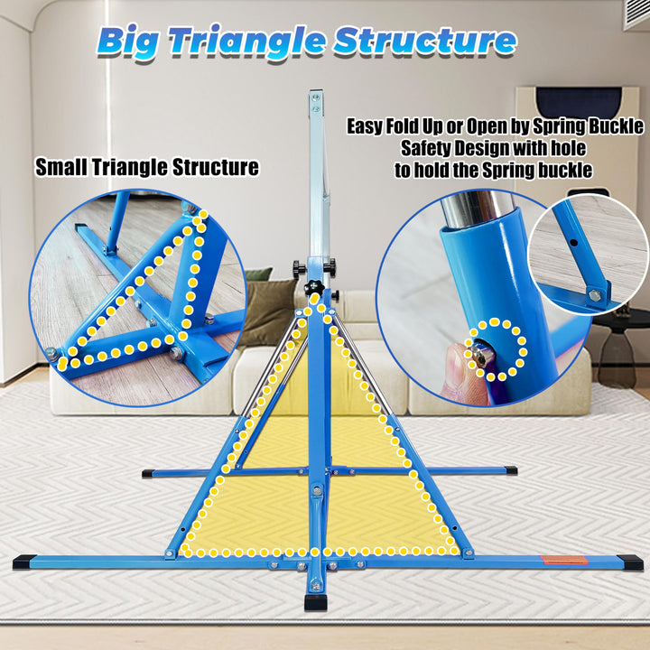 FC FUNCHEER Foldable Gymnastics kip Bar Ages 3-12,Adjustable from 3' to 5', Kids Training bar,Rings-Swing-Mat,Stable Structure-Home Gym Equipment (Foldable with Swing and mat, Blue (Swing with Mat))