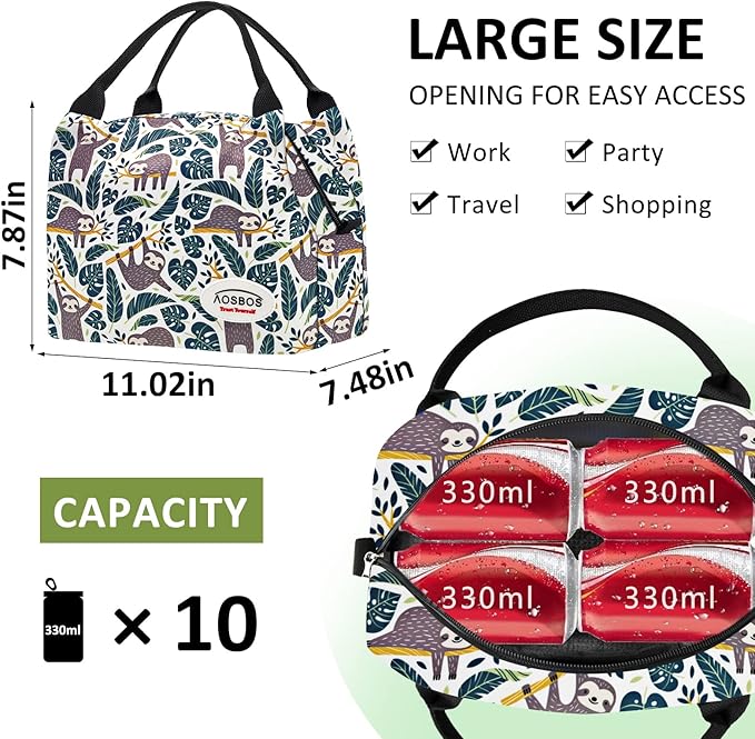 Aosbos Cute Lunch Box for Women Small Lunch Bags for Adult Insulated Lunch Totes Bag Reusable Lunchbox Cooler Bag Lunch Pail Bento Box Adult Mens Lunchbox for Work Meal Travel Bags Picnic Bags