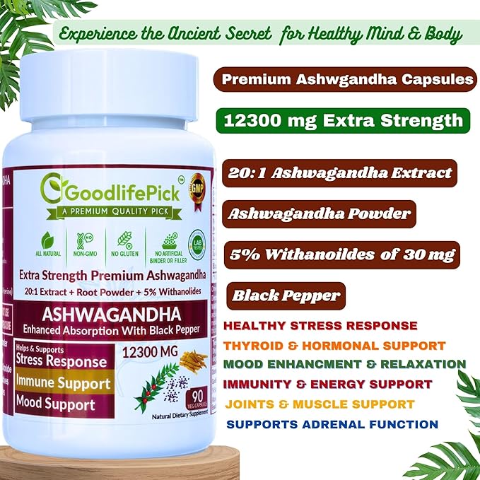 Ashwagandha Capsules with Black Pepper from Pure Ashwagandha Powder & 20:1 Ashwagandha Root Extract with Black Pepper 90 Veg Cap AllNatural NonGMO Vegan NO Rice Powder NO Gluten