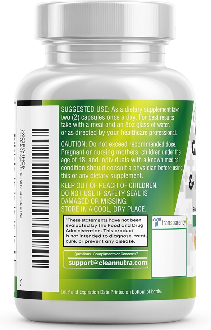 Clean Nutraceuticals Oregano Oil Garlic Extract Olive Leaf Black Seed Oil - Immune Support & Digestive Health Supplement for Women and Men with Vitamin D3 & Zinc - 3Pack