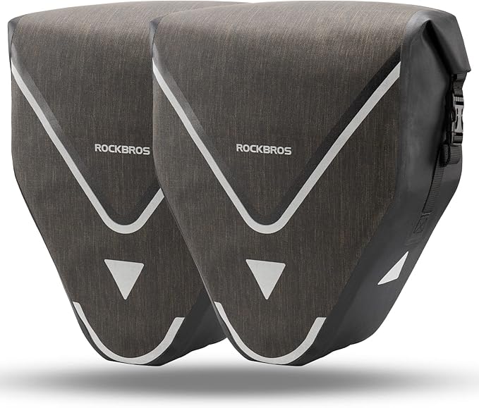 ROCKBROS Bike Pannier Waterproof 27L Large Capacity Bike Bag Rear Rack Bicycle Pannier Bag Waterproof for Grocery Touring Cycling Triangle Grey*1