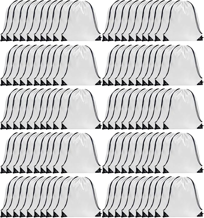 GoodtoU Drawstring Backpack Bulk, 100 Pcs Draw String Bags Cinch Bag Drawstring Gym Bag Sackpack Drawstring Bags for Women Men, White
