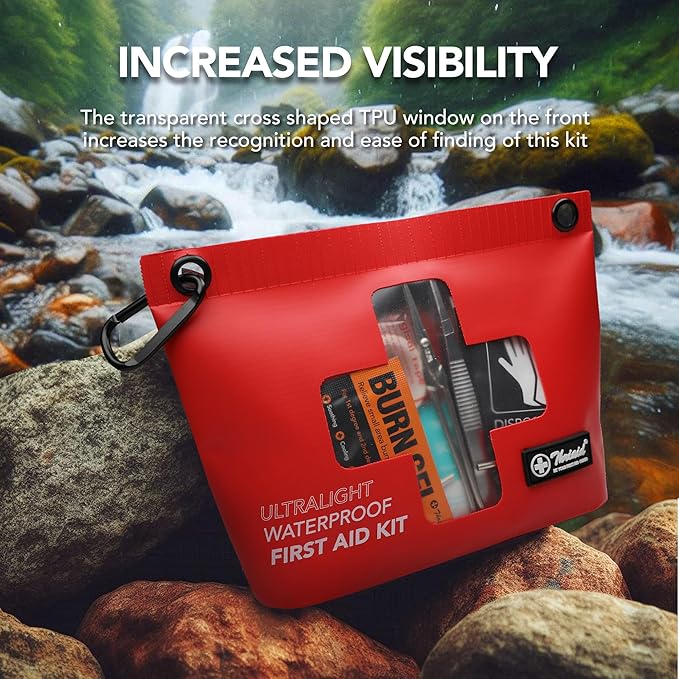 120 PCS Waterproof First Aid Kit, Portable Small Boat Dry Bag Bug Out Bag, Emergency Medical Kit Ideal for Boating, Camping, Fishing, Kayaking, Floating, Red