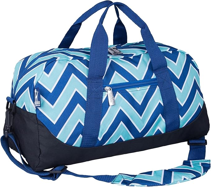 Wildkin Kids Overnighter Duffel Bag – Carry-On Size, Ideal for School & Sleepovers – Chevron Blue