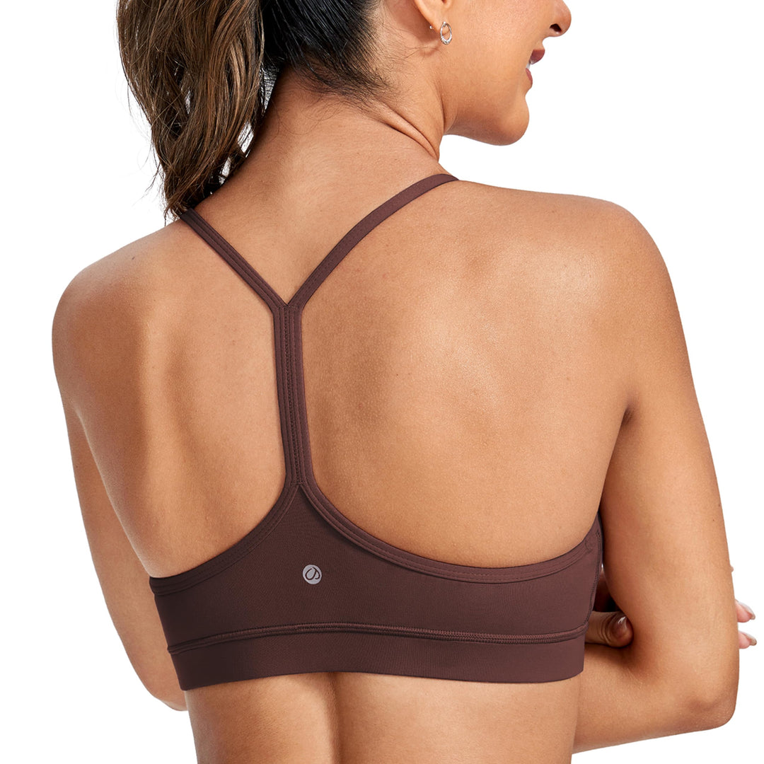 CRZ YOGA Butterluxe Womens Y Back Sports Bra - Padded Racerback Low impact Spaghetti Thin Strap Workout Yoga Bra Taupe X-Small