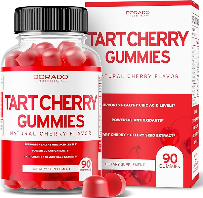 Tart Cherry Gummies Uric Acid Level Support (90 Count) - Advanced 2400mg Equivalent Extract with Celery Seed Melatonin for Adults (180 Count) - Quick Dissolve Melatonin 20mg - NonGMO, Vegan & USA Made