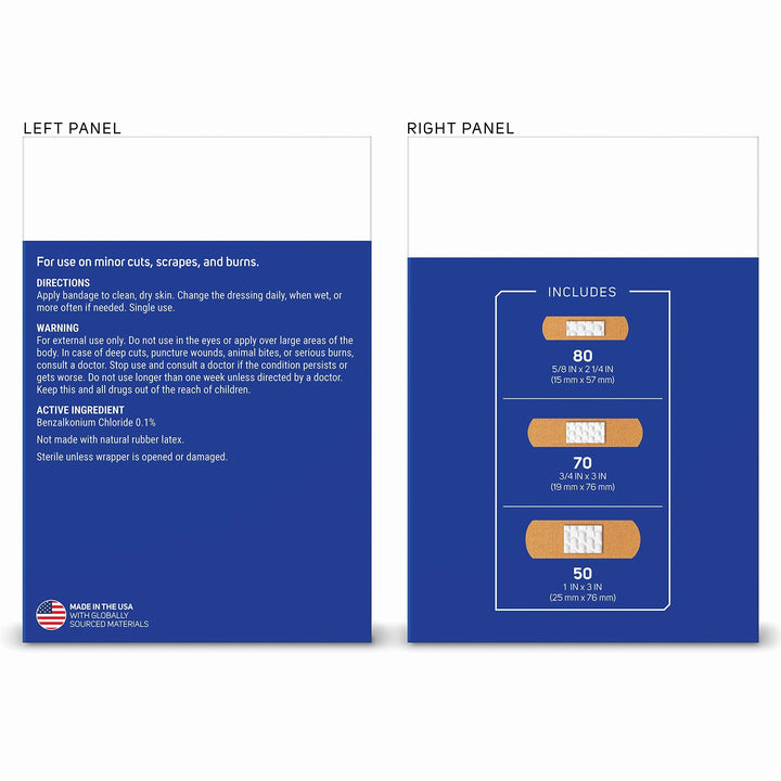 Care Science Fabric Adhesive Bandages, 200 ct Bulk Assorted Sizes | Flexible + Breathable Protection Helps Prevent Infection for First Aid and Wound Care