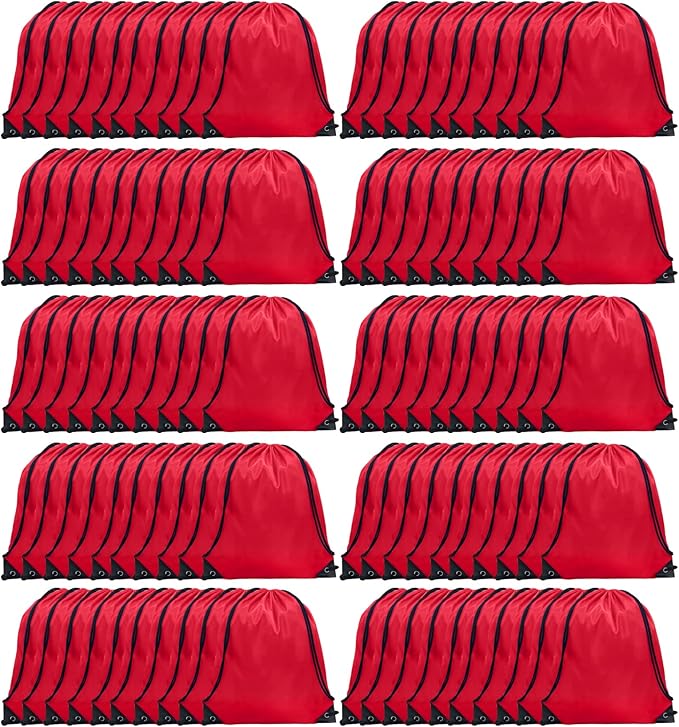 GoodtoU Drawstring Bags Bulk, 100 Pcs Cinch Bag Gym Sackpack Drawstring Backpack for Women & Men, Red