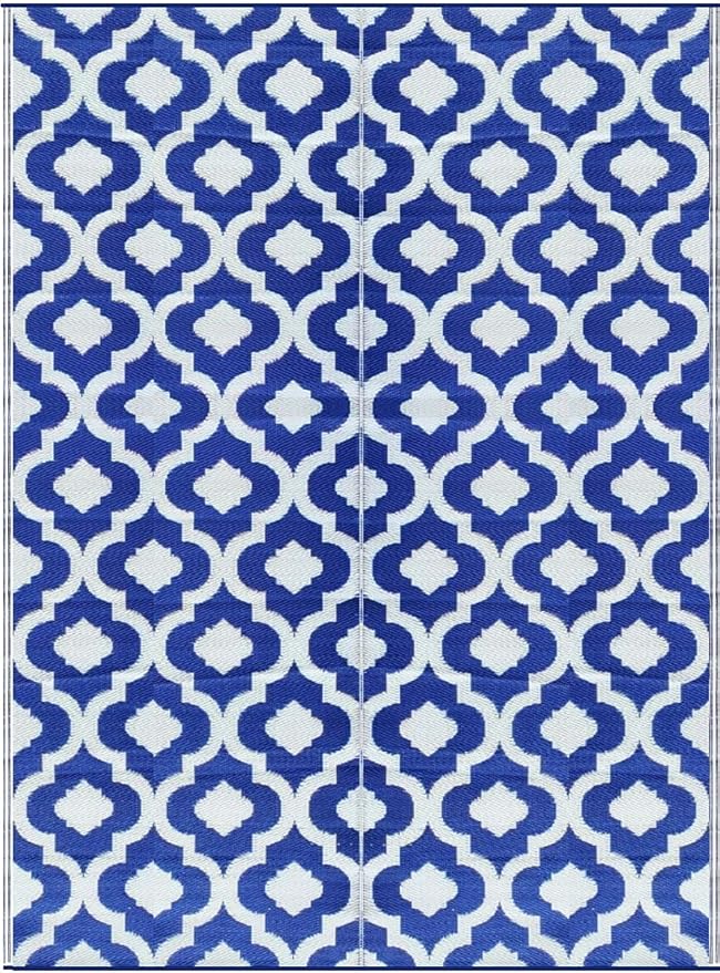 BalajeesUSA Outdoor Rug - 2 PK 5x7 Blue, Reversible Recycled Plastic Straw Outdoor Patio Rugs Clearance Waterproof Large RV Camper Mats 491
