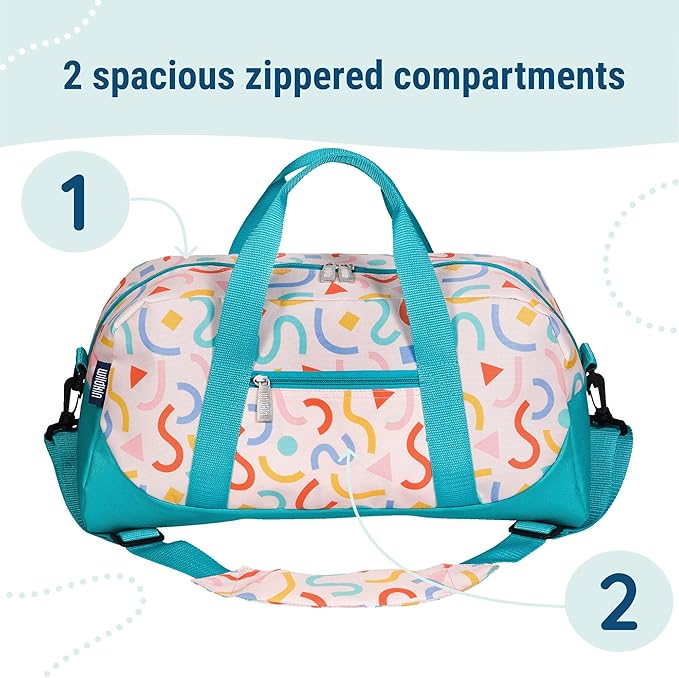 Wildkin Kids Overnighter Duffel Bag – Carry-On Size, Ideal for School & Sleepovers – Confetti Peach