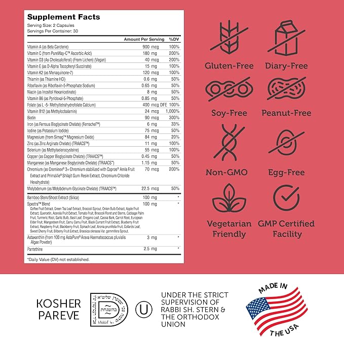 Zahler Multivitamin Beauty, Daily Multivitamin +Skin Hair and Nails Support, Multivitamin for Women and Men with Iron, Certified Kosher, 60 Capsules