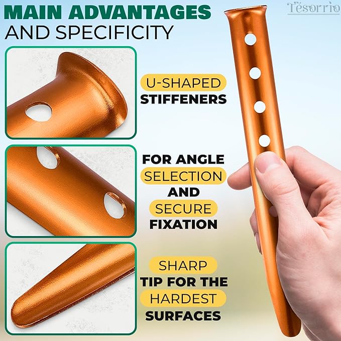 6Pcs Aluminum Tent Stakes - 12.6" Beach Canopy Tent Stakes Heavy Duty Ground Stakes Heavy Duty Tent Stakes Metal Tent Stakes - Sand Stakes for Tents for Beach Camping Tent Stakes Beach Stakes for Sand