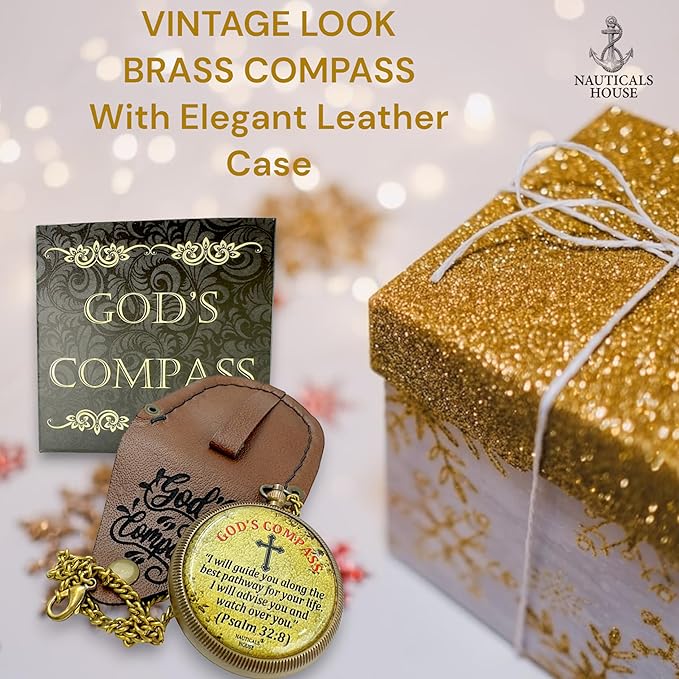 Bible Verse Brass Compass – “I Will Guide You and Watch Over You” (Psalm 32:8) | Christian Gift for Boys, Girls, Teens, Adults | Faith Keepsake for Graduation, Baptism, Confirmation, Prayer Gift