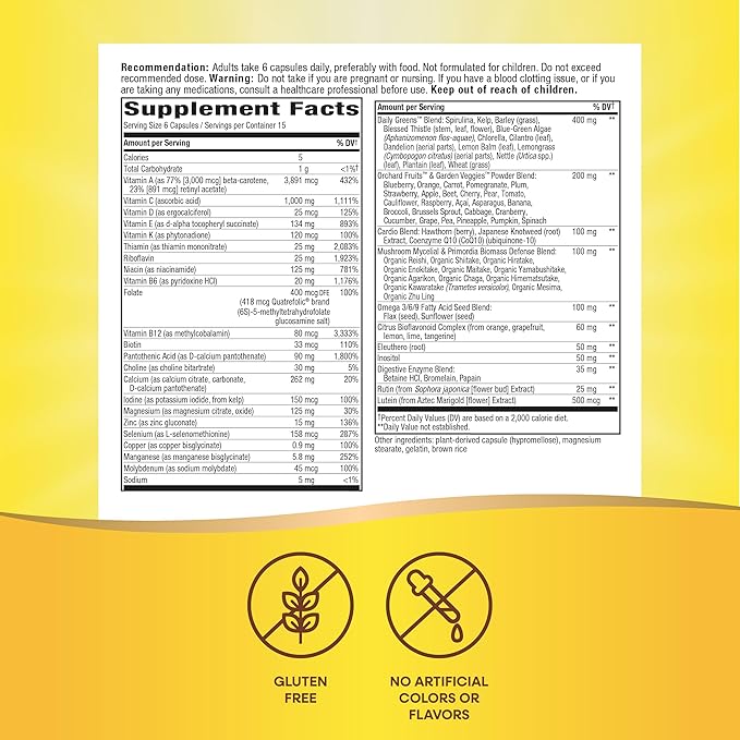 Nature's Way Alive! Max6 Potency Adult Complete Multivitamin, Vitamins A,C, E & B-Vitamins Including Methyl B12 & Folate, Supports Energy Metabolism*, No Added Iron, 90 Capsules (Packaging May Vary)