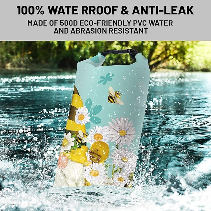 Waterproof Dry Bag,Roll Top Gnome Summer Bees Waterproof Backpack 5L/10L/20L Floating and Lightweight Bags for Kayaking, Boating, Fishing, Swimming and Camping