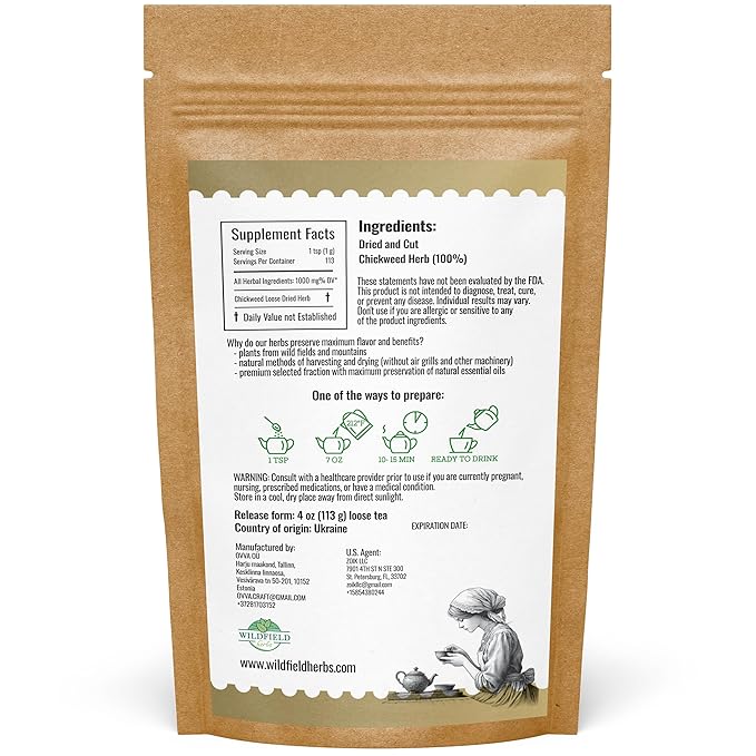 4 oz. Chickweed Herb Chickweed Tea (Stellaria Media) - 113g (4 oz) Herbal Tea Hierba De La Gallina Capiqui