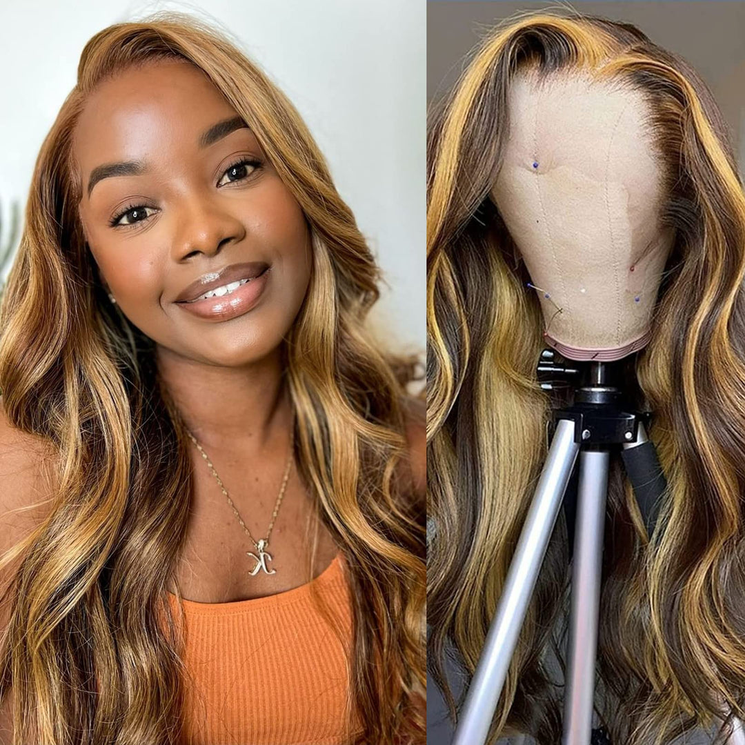 Aaliweya 4/27 Highlight 13X4 Hd Transparent Lace Front Wigs Human Hair Ombre Honey Blonde Body Wave Lace Frontal Wigs For Women