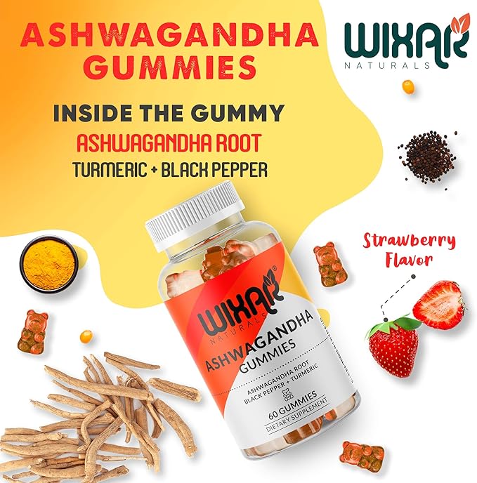 Ashwagandha Gummies with Turmeric and Black Pepper Extract - Herbal Gummy Supplement - 60 Gummies