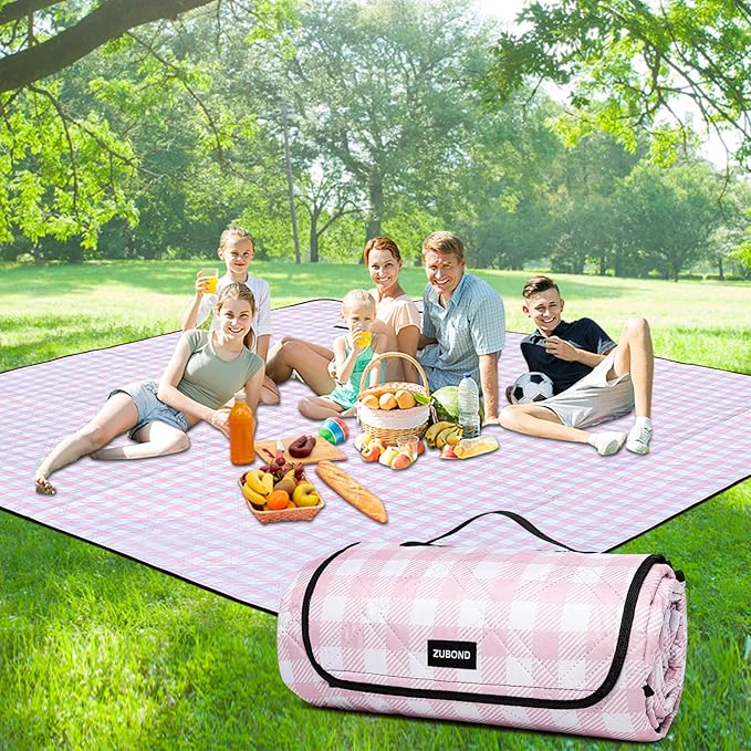 Picnic Blankets Waterproof Sandproof Foldable & Machine Washable, 80''x100'' Extra Large Beach Blankets, Simple Stylish Gingham Outdoor Blankets Grass Lawn Park for Family Camping Party
