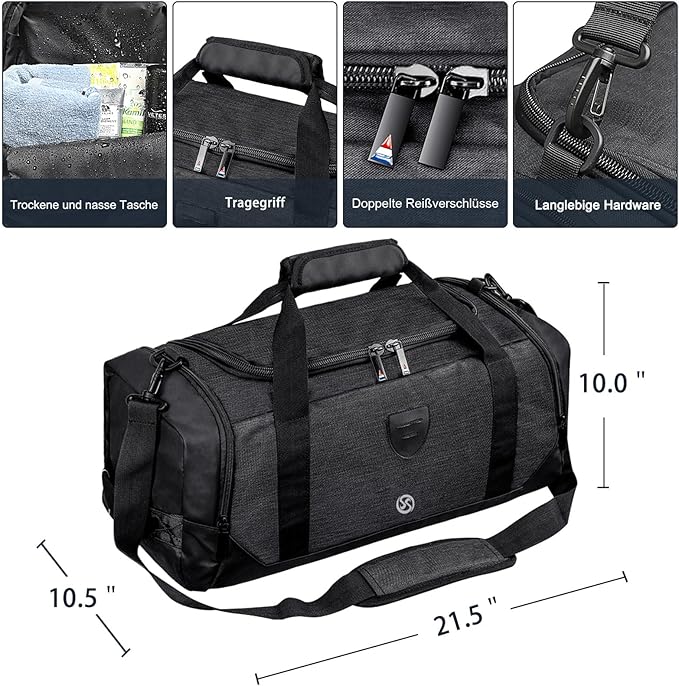 Gym Duffle Bag Backpack Waterproof Sports Duffel Bags Travel Weekender Bag for Men Women Overnight Bag with Shoes Compartment Black