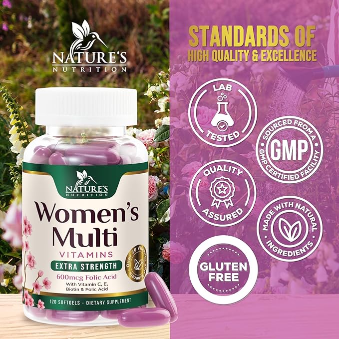 Multivitamin for Women with Iron, Calcium, Zinc, Vitamin A, C, D, E, & B Vitamins for Bone, Skin & Immune Health Support, Nature's Daily Womens Multivitamins for Women's Energy & Health, 120 Softgels
