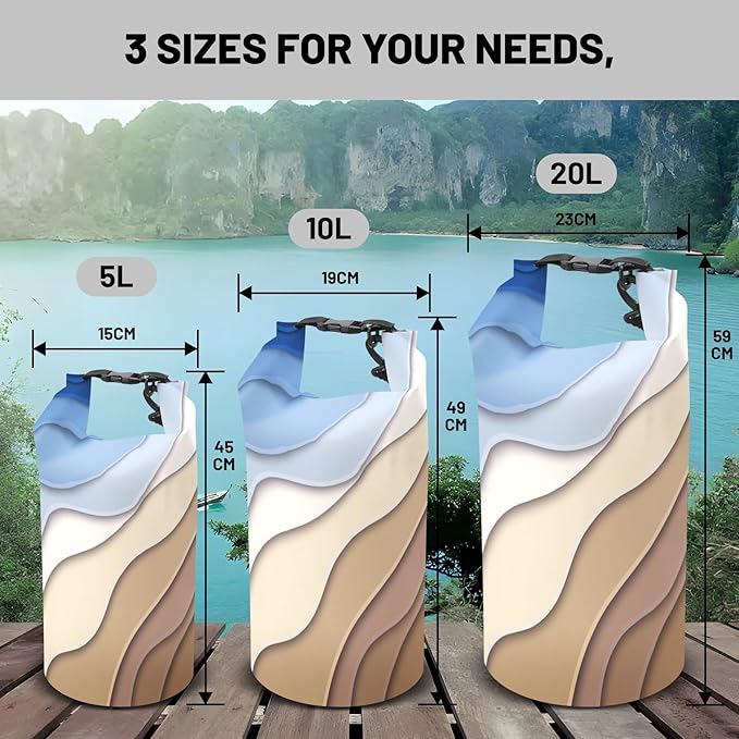 Waterproof Dry Bag,Roll Top Teal Blue Geometric Modern Small Waterproof Backpack 5L/10L/20L Floating Lightweight Bags for Kayaking, Boating, Fishing, Swimming Camping with Waterproof Phone Case