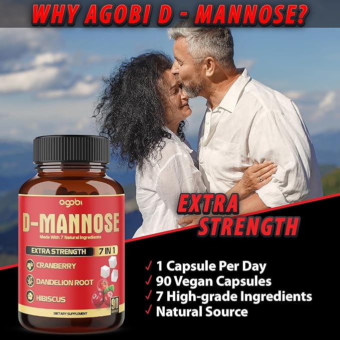 D-Mannose Capsules - 7 Herbs with Cranberry, Dandelion, Hibiscus and More - Support Flush Impurities and Urinary Tract Health - 90 Vegan Capsules 3-Month Supply