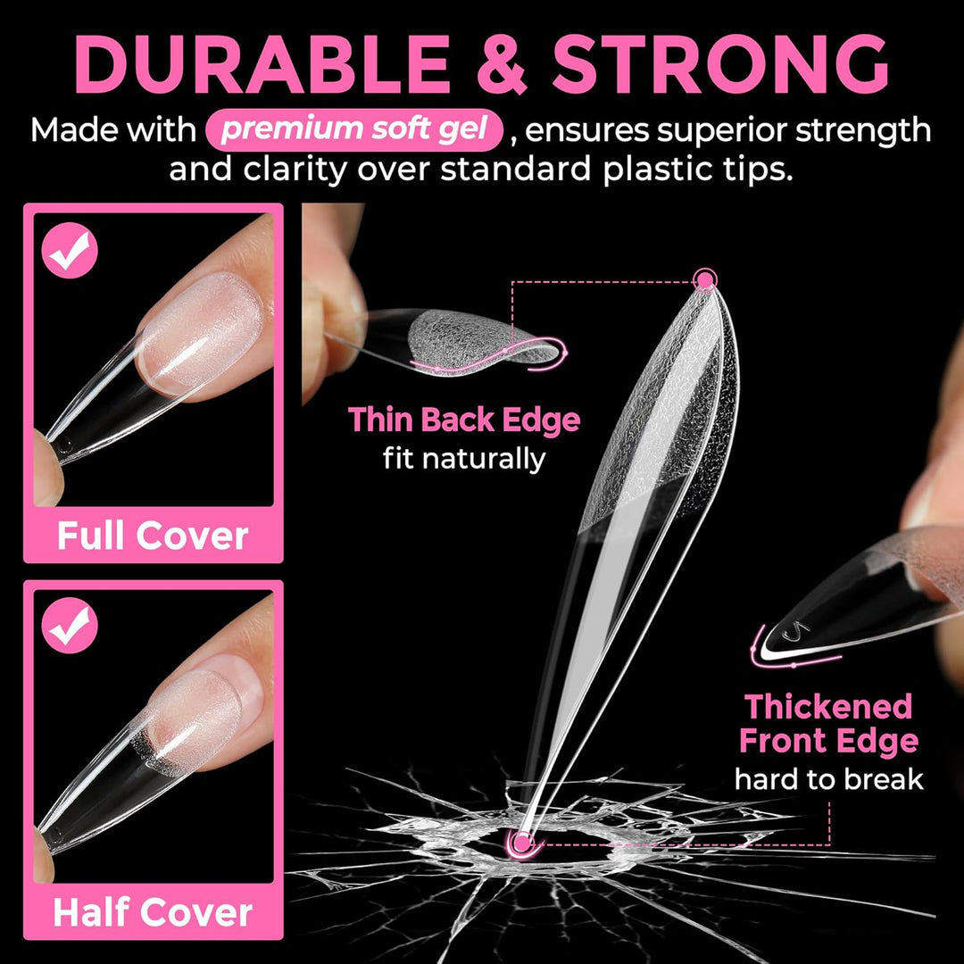 XXL Square Gel Nail Tips | 120 PCS Extra Long | No C Curve | DIY Home Use
