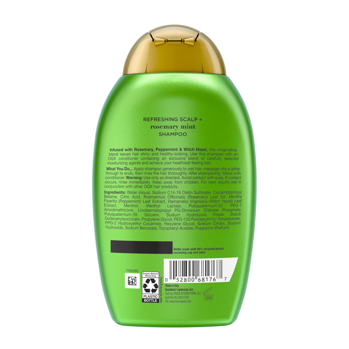 OGX Extra Strength Refreshing Scalp + Rosemary Mint Shampoo, Clarifying Wash Visibly Helps Remove Oil & Residue to Clear Away Buildup, Sulfate-Free Surfactants, 13 fl. Oz