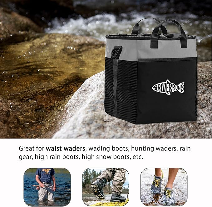 Riverruns Fishing Hunting Wader Bag with Vented Mesh, Waders Boots Bag, Fly Fishing Backpack for Fishing, Hiking, Camping