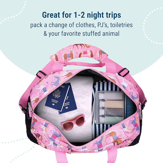 Wildkin Kids Overnighter Duffel Bag – Carry-On Size, Ideal for School & Sleepovers – Horses