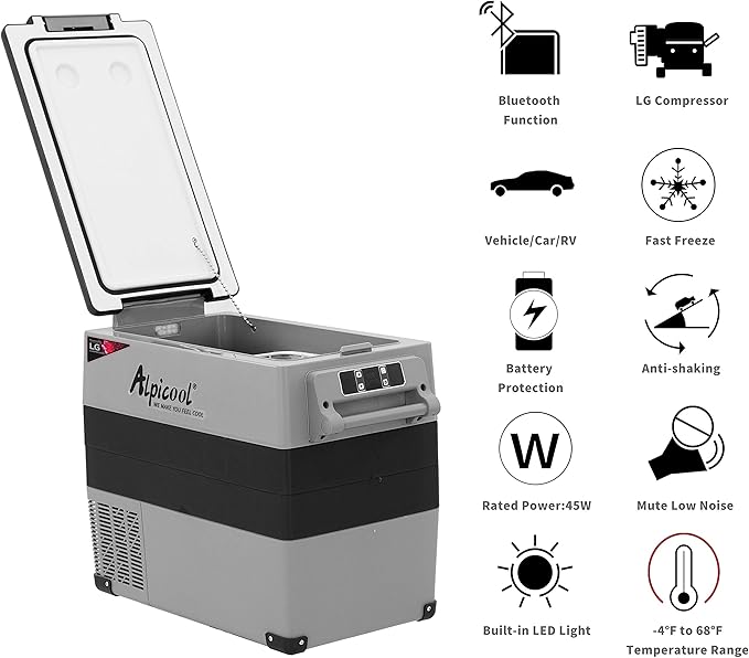Alpicool LGCF55 Portable Refrigerator 12 Volt Car Freezer 52 Quart Mini Fridge Freezer (-4℉~68℉) for Truck, RV, Vehicle, Travel, Outdoor -12/24V DC