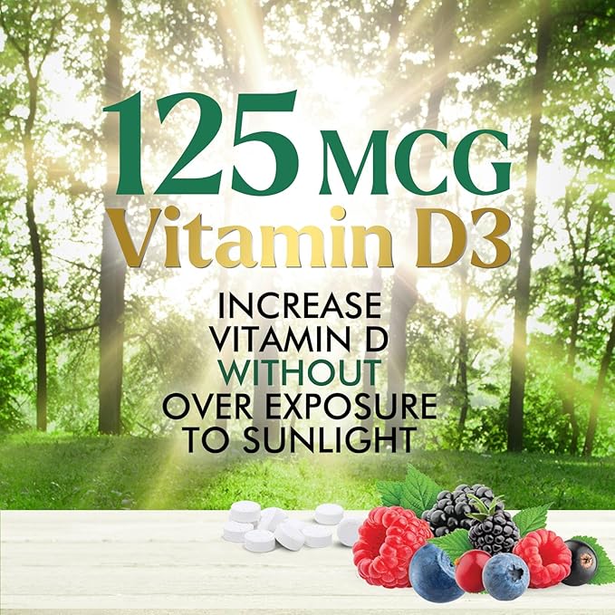 Vitamin D3 5000 IU (125 mcg) - Chewable Vitamin D Supplements for Bone, Teeth, Muscle & Immune Support, Sugar Free, Non-GMO, Gluten Free, Nature's Extra Strength D3 Vitamin - 60 Chewable Tablets