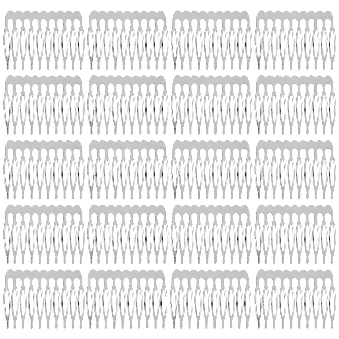 Lawie 20 Pack Bulk 10 Teeth Silver Metal Side Hair Combs Plain Blank Crafting DIY Wire Slide Combs Wedding Bridal Veil Combs Decorative Crowns Headpiece French Twist Clip Hair Accessories for Women