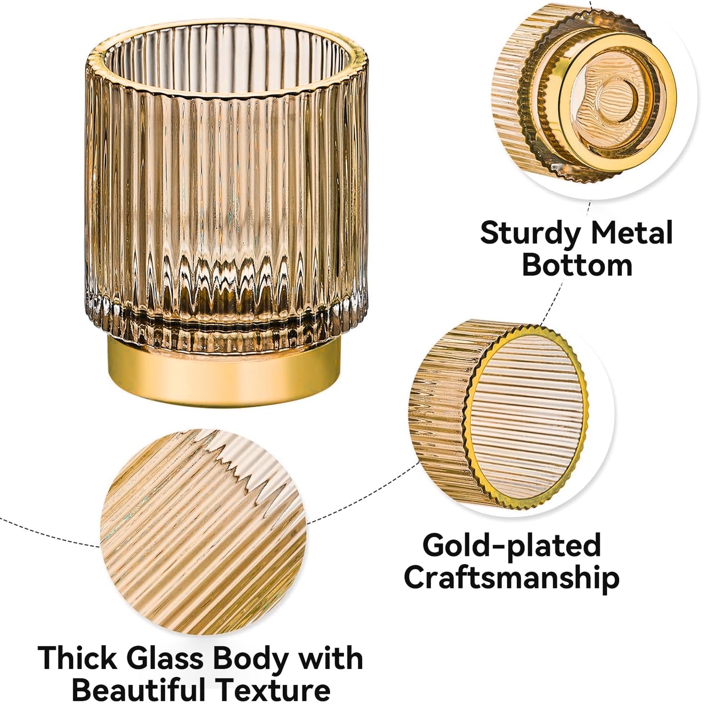 BTGGG Makeup Brush Holder 2 Pack Glass Cosmetic Makeup Brush Organiser for Vanity, Eyeliners, Eyebrow Pencil, Bathroom Toothbrush Holder, Office Storage Cup Desk Pen Holder, Amber (S+L)