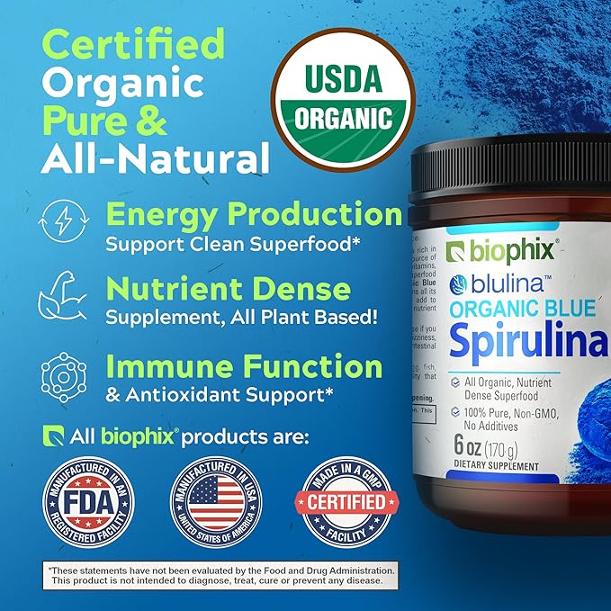 biophix Blue Spirulina Powder Organic 6 oz – Natural Dye Pigment Nutrient-Rich Algae – Blue Algae Supplement – Pure Organic Espirulina Azul en Polvo – 170 Servings
