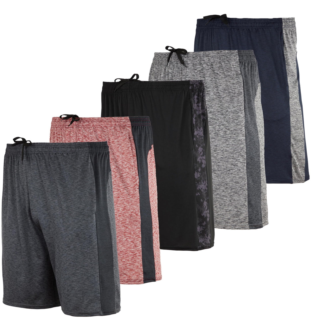 Real Essentials Mens Dry Fit Shorts Dri Active Wear Short Men Athletic Performance Basketball 9 Inch Inseam Sweat Tennis Soccer Running Essentials Gym Casual Workout Sports, Set 14, S, Pack of 5